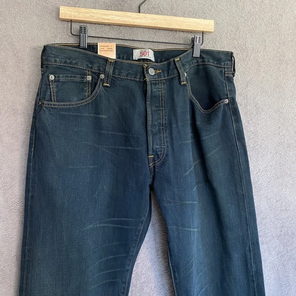 Levis Mens 501 Jeans 36x30 Dark Blue Denim Button Fly Straight Leg 100% Cotton